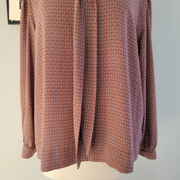 Rachel Zoe Long Sleeve Tie Neck Geometric Print Pull Over Top M - Picture 10 of 11